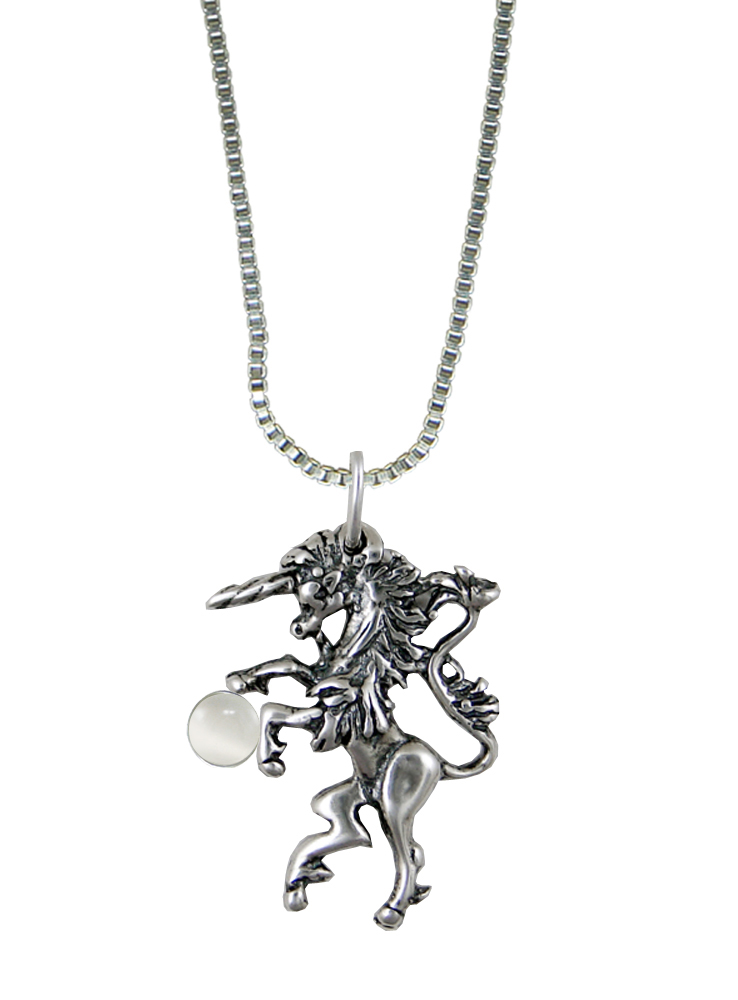 Sterling Silver Little Medieval Unicorn Pendant With White